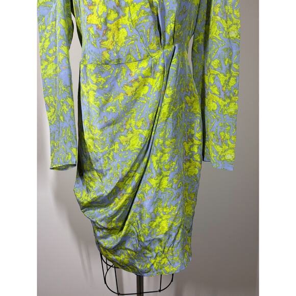 Hunter Dixon Silk Shift Dress 6 Long Sleeve Gray Colorful Gathered Draped - Picture 6 of 16